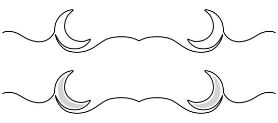Line drawing of Moon. Ramadan Kareem banner in simple linear style. Sleep symbol with crescent in Editable stroke. Doodle outline vector illustration