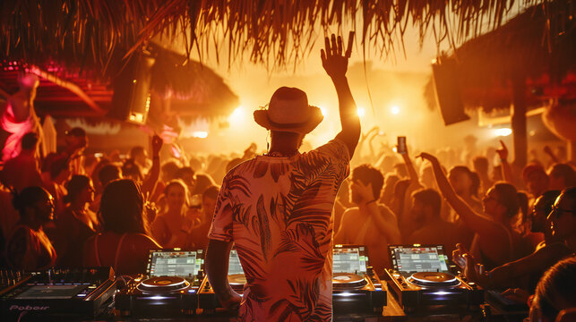 dj set at the beach party on sunset