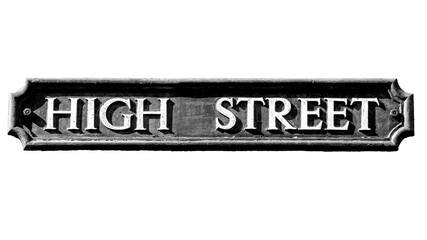 High Street Sign, isolated on white background old English street sign