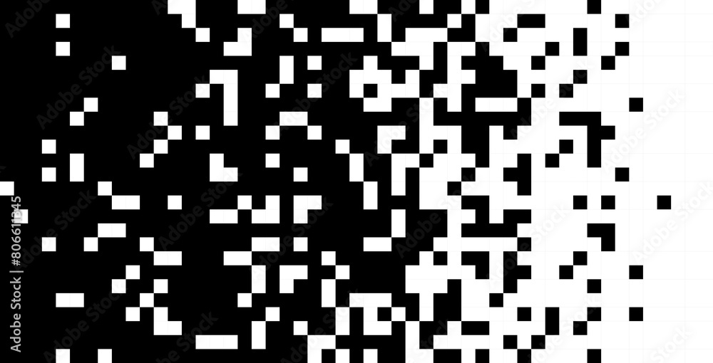 Fototapete Scattered Pixels Fade Effect. Pixel Dissolve. Black and White Abstract Vector Background. Vector Retro 1-bit Game Monochrome Style. Abstract Random Squares.