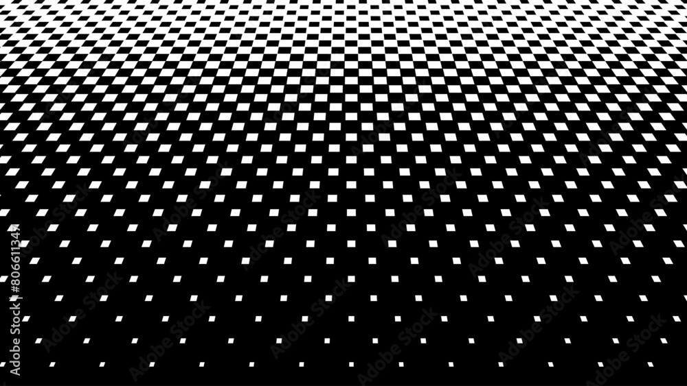 Poster black white halftone pattern in perspective. abstract geometric dots texture. hipster fashion design