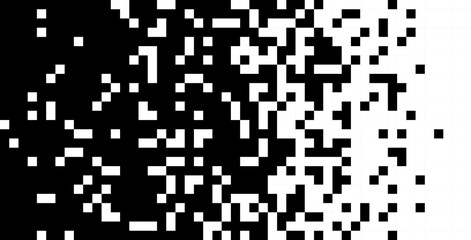 Scattered Pixels Fade Effect. Pixel Dissolve. Black and White Abstract Vector Background. Vector Retro 1-bit Game Monochrome Style. Abstract Random Squares.