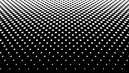 Black White Halftone Pattern in Perspective. Abstract Geometric Dots Texture. Hipster Fashion Design Print. Halftone Effect Background. Black and White Vector Illustration.