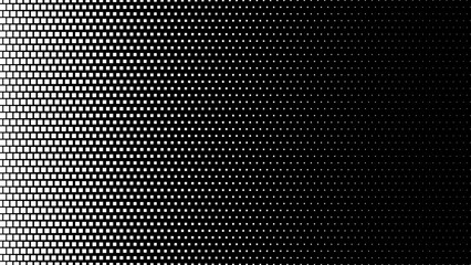 Halftone Square Pixels Pattern. Faded Shade Background. Grid Gradation BG. Black Screentone Diffuse Background. Overlay Texture. Abstract Patern for Design Comic Prints. Vector Illustration.