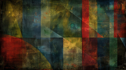 Contemporary digital art featuring dynamic geometric shapes in vivid, contrasting colors, evoking movement and energy.
