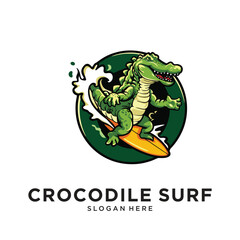 crocodile surfing logo design vector illustration