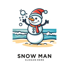 snow man happy logo design vector illustration