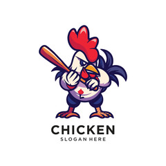 rooster chicken with baseball logo design vector illustration
