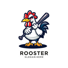 rooster chicken with baseball logo design vector illustration