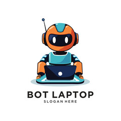 robot laptop logo design vector illustration