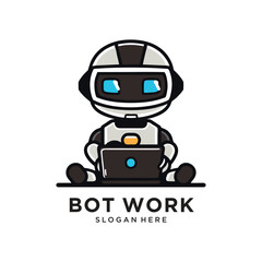 robot laptop logo design vector illustration