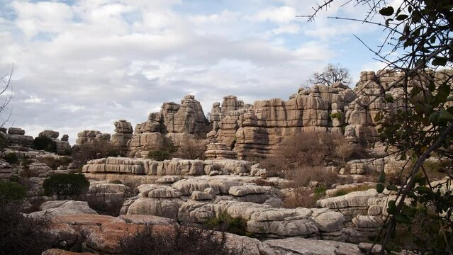 Antequera's Torcal Natural Park sea of rocks. High quality 4k footage