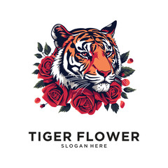 tiger flower rose logo design vector illustration