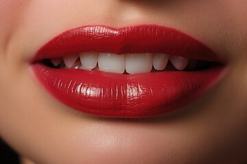 Obraz premium Close-up of Red Lips and White Teeth Smiling