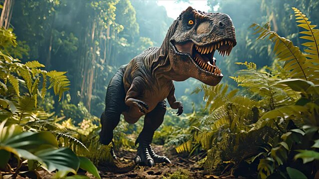 Prehistoric dinosaur in a forest. Created with Generative AI.