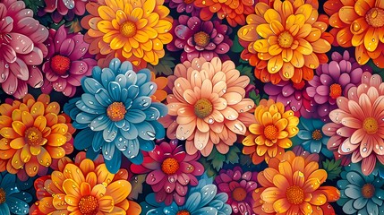 colorful autumn chrysanthemums pattern poster background