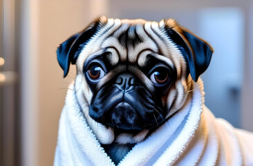 Pug in a towel