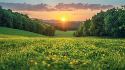 Obraz premium Marketing poster for ecofriendly meat, highlighting environmental benefits with lush landscapes and healthy animals