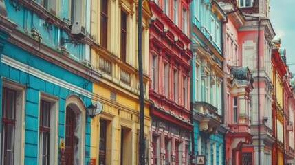 Obraz premium Colorful European urban street with historical architecture.