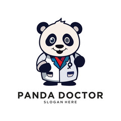 panda doctor character logo design vector illustration