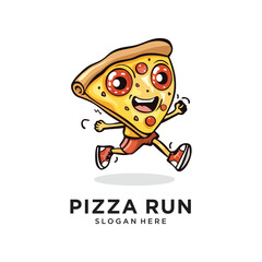 pizza run with happy face logo design vector illustration