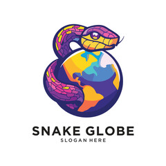 snake with globe logo design vector