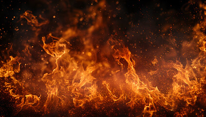   fire red flames with a black background,  Breathing fire, emanating fire, high heat, battle, flames in wars , hot orange fire, bokeh panorama, epic fantasy scenes, debris, classical, historical 