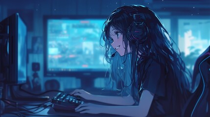 パソコンでゲームをする少女25