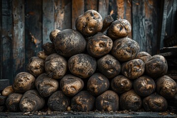 Fototapeta premium Potatoes on display in a market