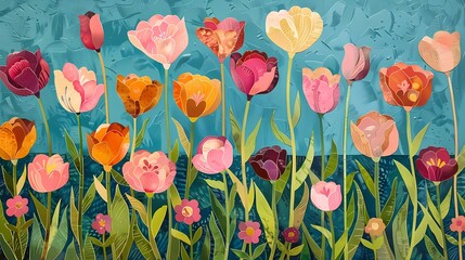Colorful tulip bouquet poster background