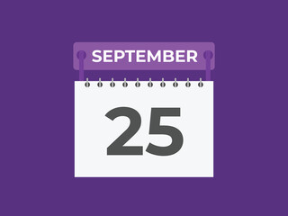 September  25 calendar reminder. 25 September  daily calendar icon template. Calendar 25 September  icon Design template. Vector illustration
