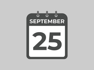 September  25 calendar reminder. 25 September  daily calendar icon template. Calendar 25 September  icon Design template. Vector illustration
