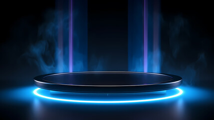 Glowing blue ring podium