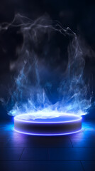 Glowing blue ring podium