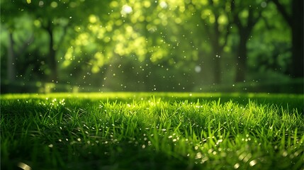 Main image Bright green world Surrounded by trees and grass. Style simple, bright, high resolution images,Generative AI illustration.