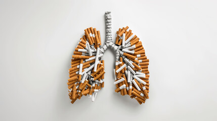 Fototapeta premium Human lungs replicated with cigarette filters. Grim illustration of smoking's detrimental effects on health.