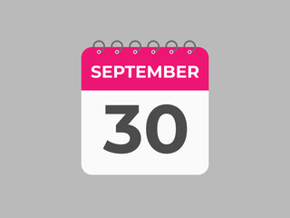 September  30 calendar reminder. 30 September  daily calendar icon template. Calendar 30 September  icon Design template. Vector illustration
