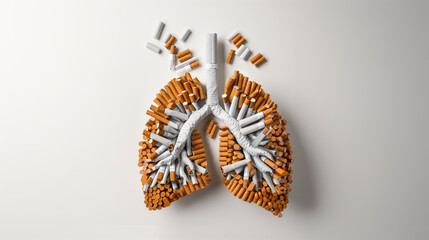Human lungs replicated with cigarette filters. Grim illustration of smoking's detrimental effects on health.