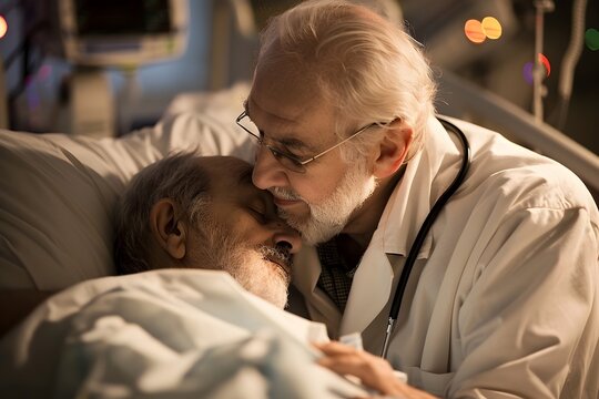 Medical Professional Dad Offers Comfort and Care to Patient in Hospital Room