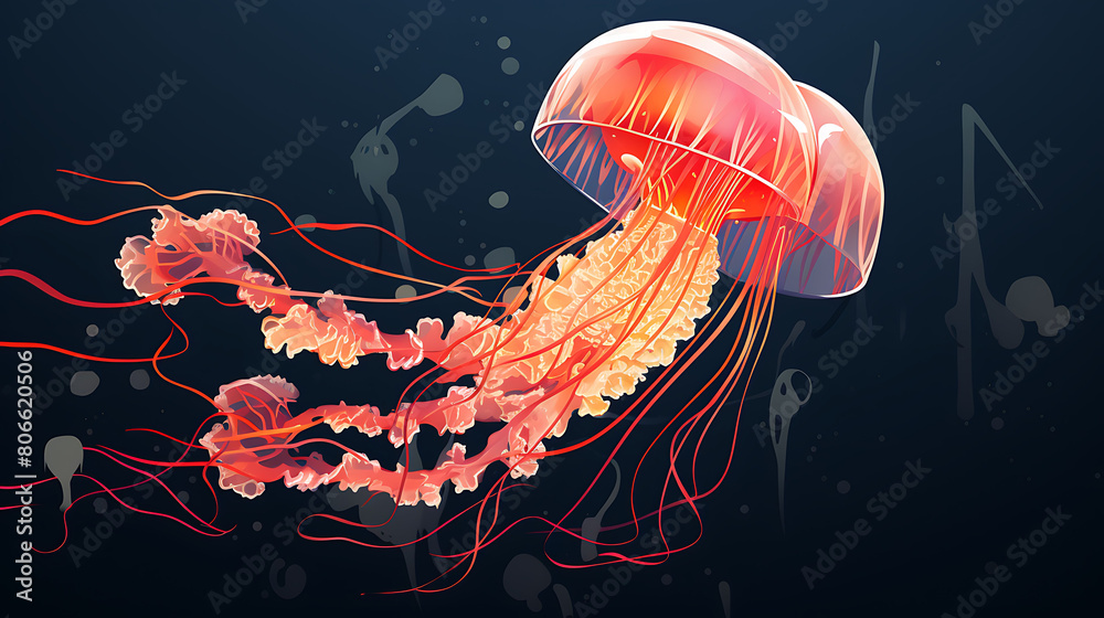 Wall mural a vector graphic of a jellyfish with tentacles. - Wall murals