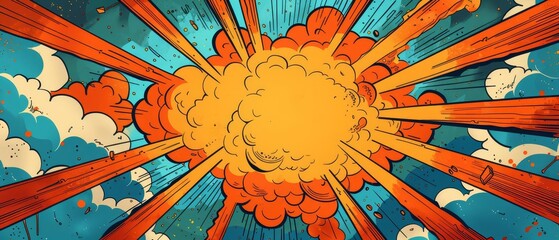 Prepare a superhero birthday invitation card featuring a comic book explosion background and ample blank space for event details