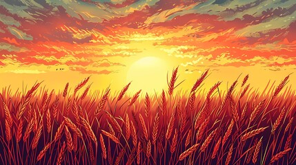 Golden wheat field illustration poster background