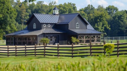 Obraz premium Large horse farm stable exterior.
