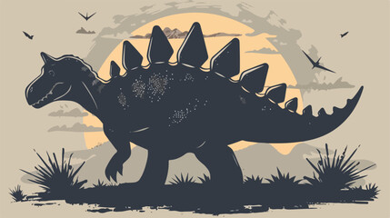 Monochrome silhouette with dinosaur stegosaurus vector