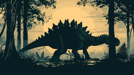 Monochrome silhouette with dinosaur stegosaurus vector