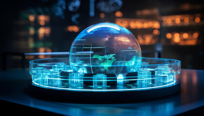 Futuristic climate research lab with a Climate Tipping Point Timer on a central holographic display, advanced digital background