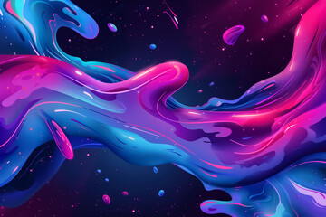 Background in 2D flat design showing a fantastical splash of neon paint, flowing in a minimalistic, pop art style