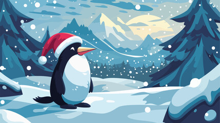 North pole animal background with santa hat Vector illustration