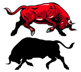 Aggressive muscle bull attacking. Mascot