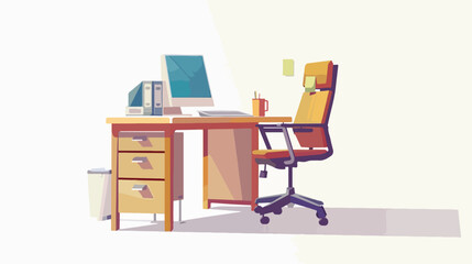 Officed esk with chair in white background Vector illustration